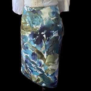 JONES NY Surf Multi Navona Turquoise Satin Skirt 14 NWT!